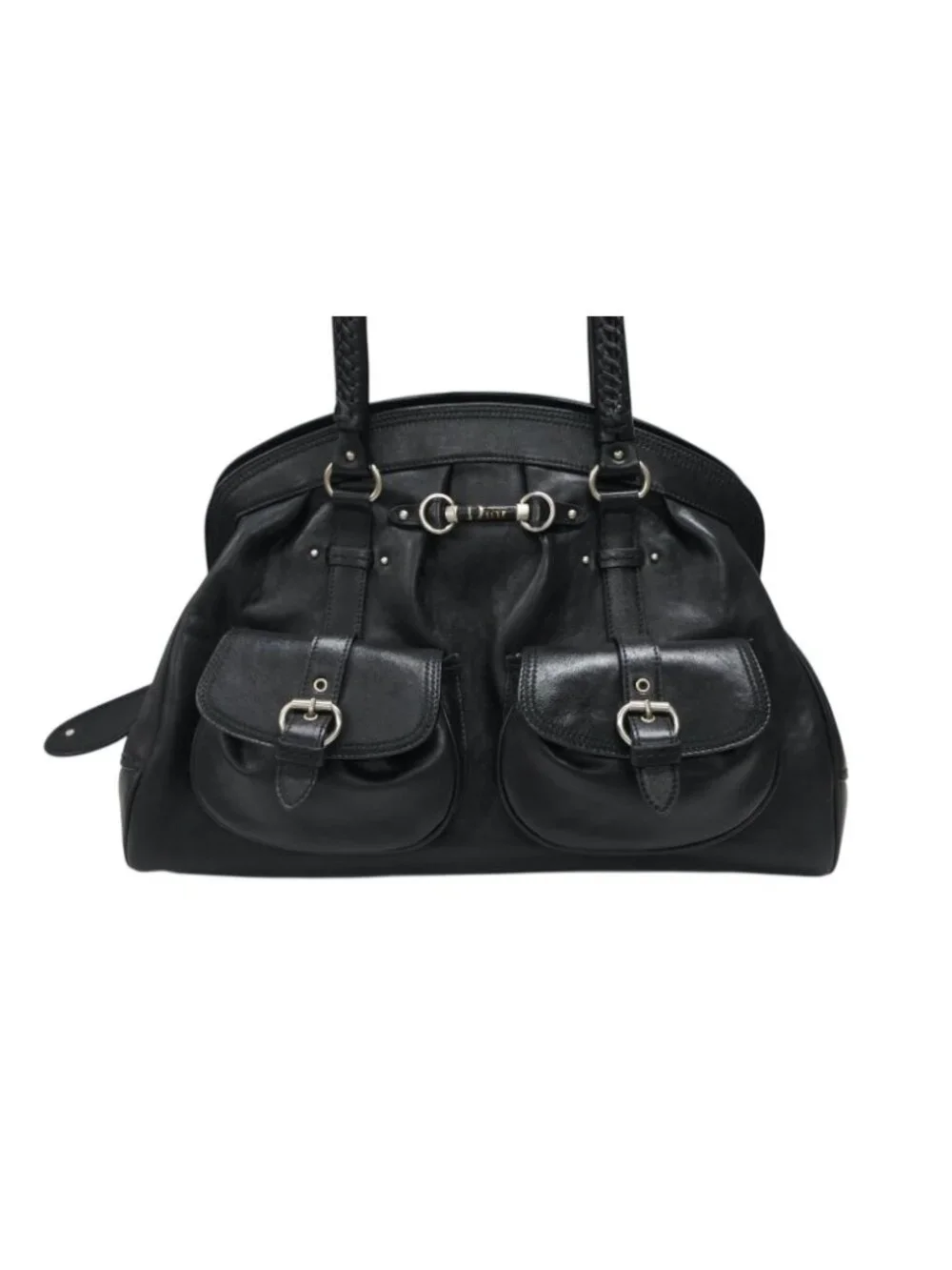 Dior Handbag Leather Black Silver
